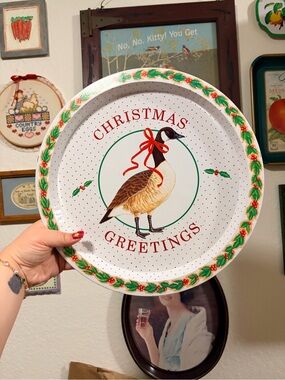 Vintage Christmas Goose Cottagecore Grandmacore Metal Tray